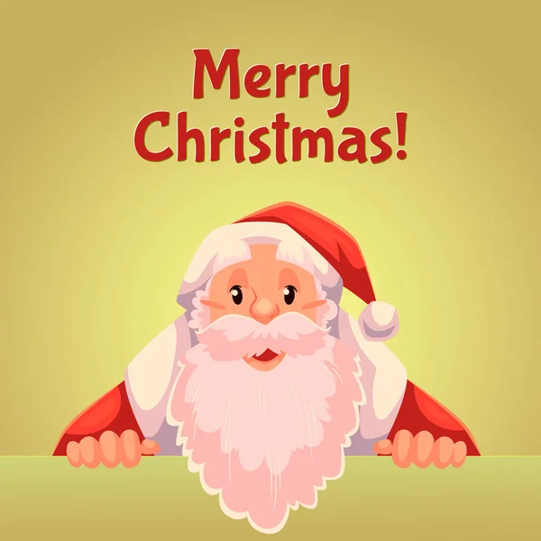 Carte de voeux avec dessin animé Père Noël tenant un signe — Image vectorielle