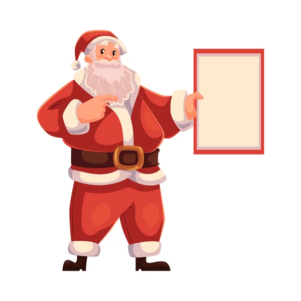 Санта Клаус держит пустую доску — стоковый вектор