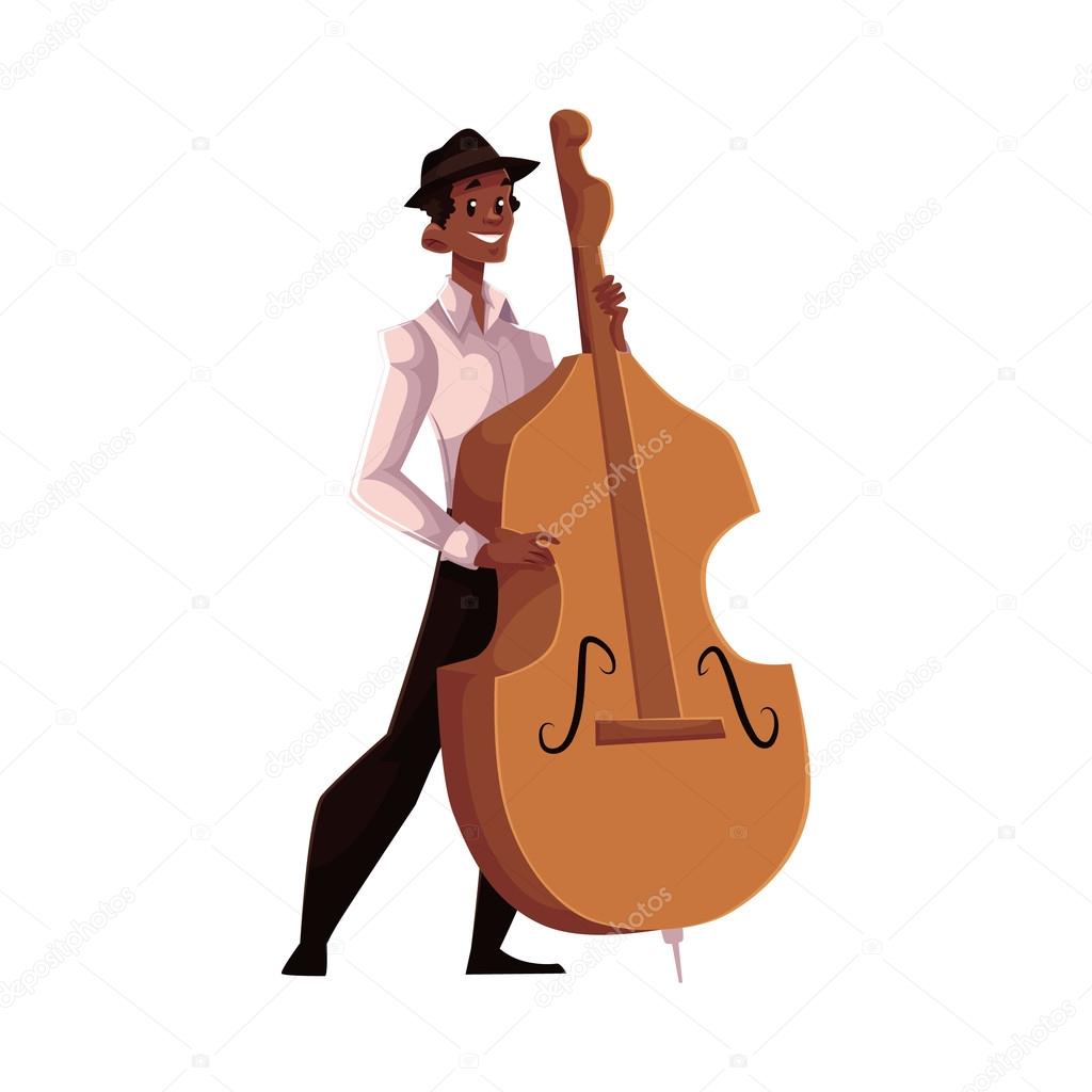 Young African American male contrabass player