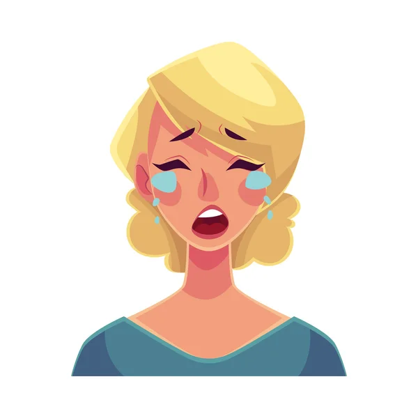 Ganska blond kvinna, gråt ansiktsuttryck — Stock vektor