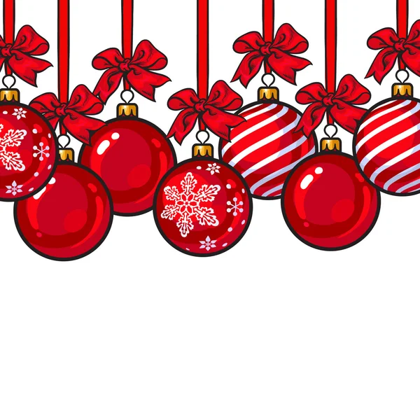 Röda julgranskulor med band och rosetter — Stock vektor