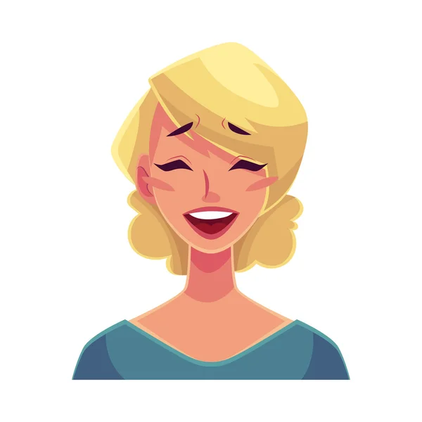 Ganska blond kvinna, skrattar ansiktsuttryck — Stock vektor