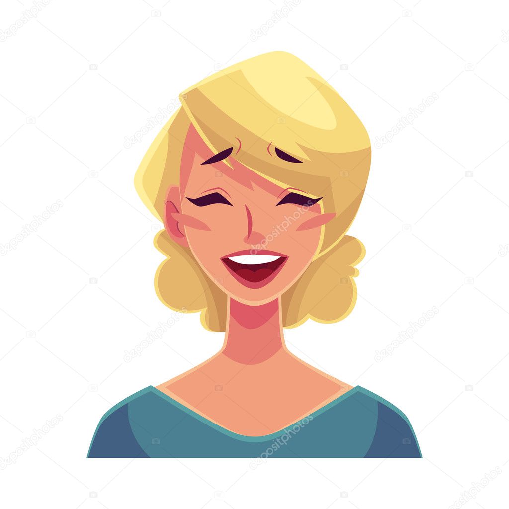 Pretty blond woman, laughing facial expression
