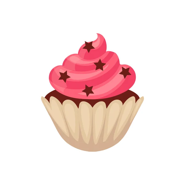 Bolo de chocolate com cobertura de cor rosa, ilustração vetorial de desenhos animados — Vetor de Stock