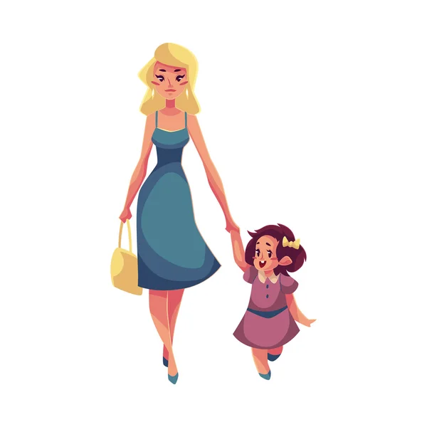 Anne ve kızı birlikte yürüme — Stok Vektör