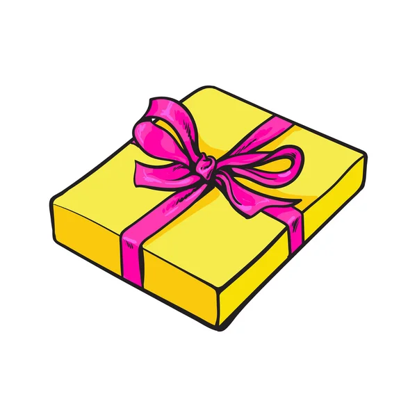 Boîte cadeau rectangulaire rouge avec noeud et ruban — Image vectorielle