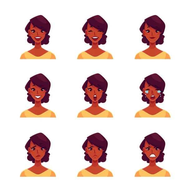 Set di avatar di espressione viso donna africana — Vettoriale Stock