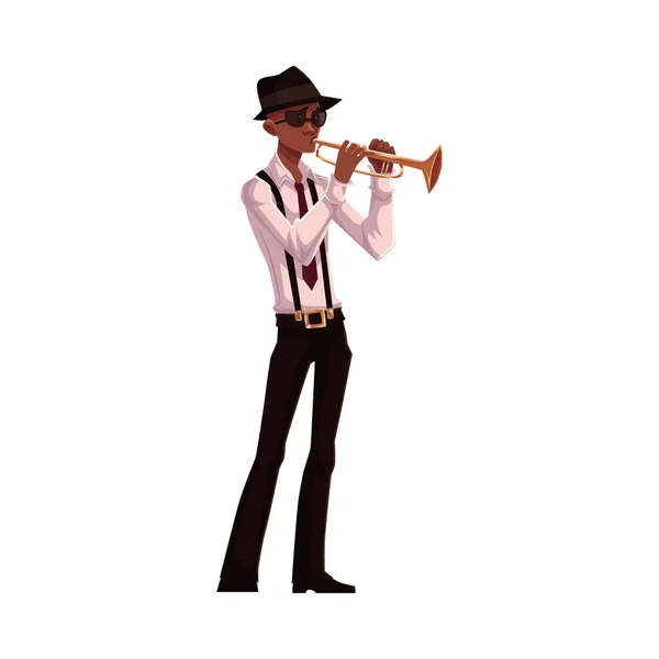 Genç Afro-Amerikan erkek trompet çalıyor — Stok Vektör