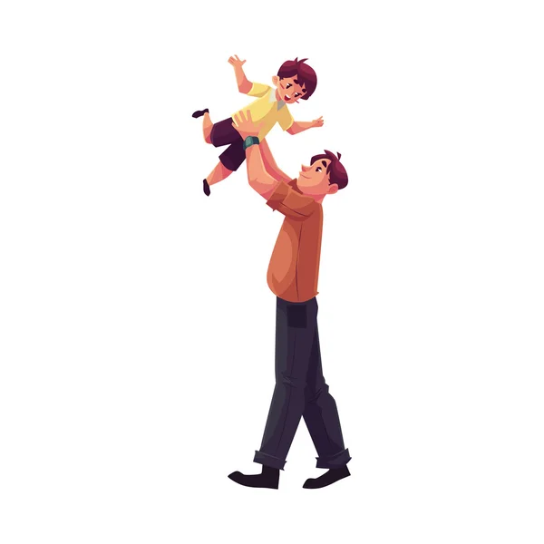 Padre jugando con su hijo lanzándolo al aire — Archivo Imágenes Vectoriales