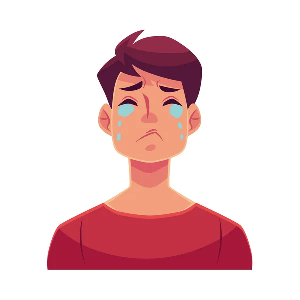 Jonge man gezicht, gezichtsuitdrukking huilen — Stockvector