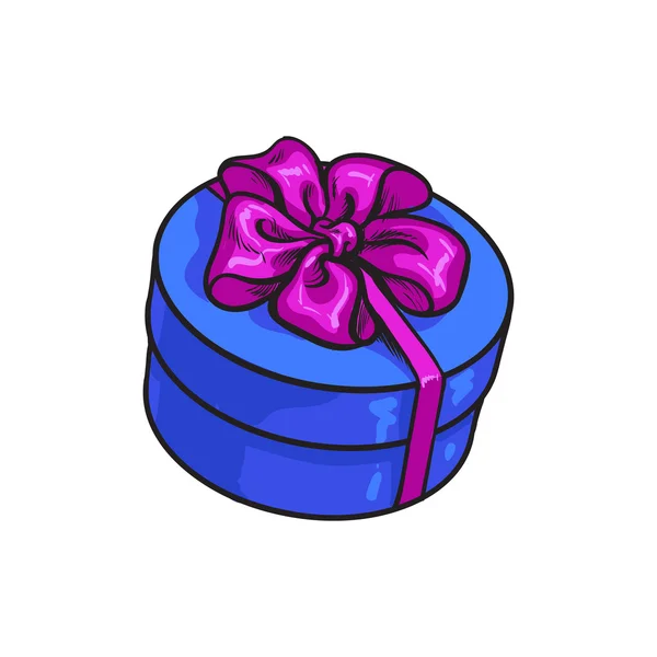Boîte cadeau ronde rouge avec arc et ruban — Image vectorielle
