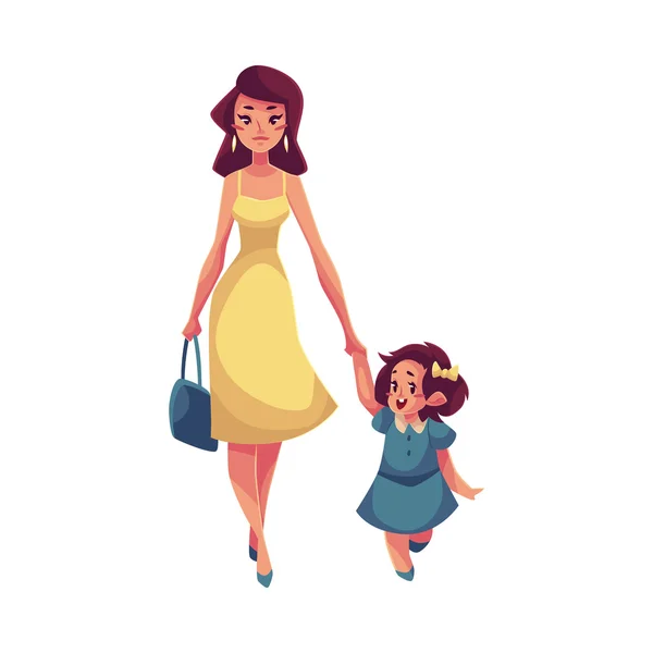 Мать и дочь идут вместе — стоковый вектор