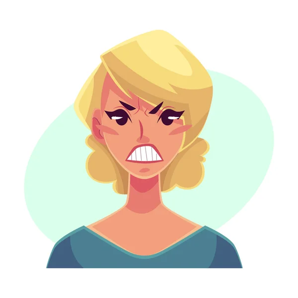 Sarışın kadın, kızgın yüz ifadesi — Stok Vektör