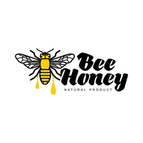 Logotipo de abeja dibujada a mano para productos de miel — Vector de stock