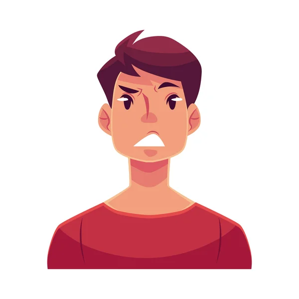 तरुण माणूस चेहरा, अस्वस्थ, गोंधळलेला चेहर्याचा अभिव्यक्ती — स्टॉक व्हेक्टर