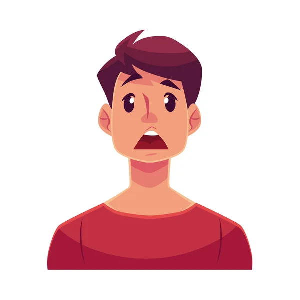 Cara de hombre joven, expresión facial sorprendida — Vector de stock