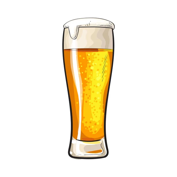 Hoge glas koud bier met schuim en bubbels — Stockvector