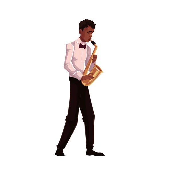 Jeune saxophoniste afro-américain — Image vectorielle