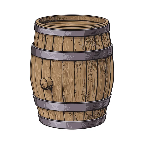 Side view of sketch style standing wooden barrel — Stock vektor