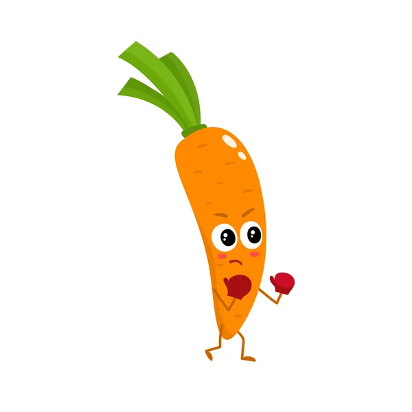 Ripe orange boxing carrot with big eyes and serious face — Stock Vector