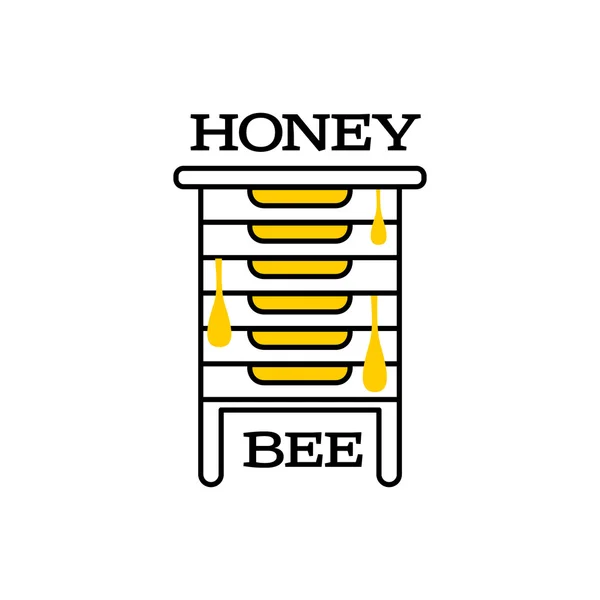 手绘蜜蜂蜂巢蜂蜜产品标志 — 图库矢量图片