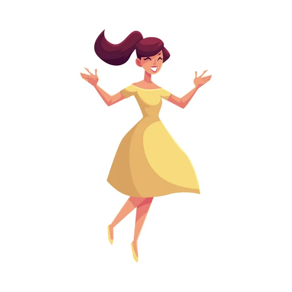 Hermosa mujer joven saltando de la felicidad — Vector de stock