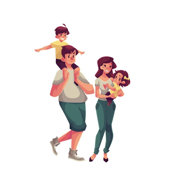 Πατέρα, μητέρα, κόρη και γιος, ευτυχισμένη οικογένεια έννοια — Διανυσματικό Αρχείο