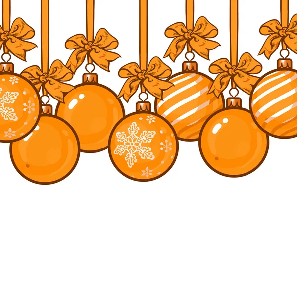 Bolas de Navidad de oro con cinta y lazos — Vector de stock