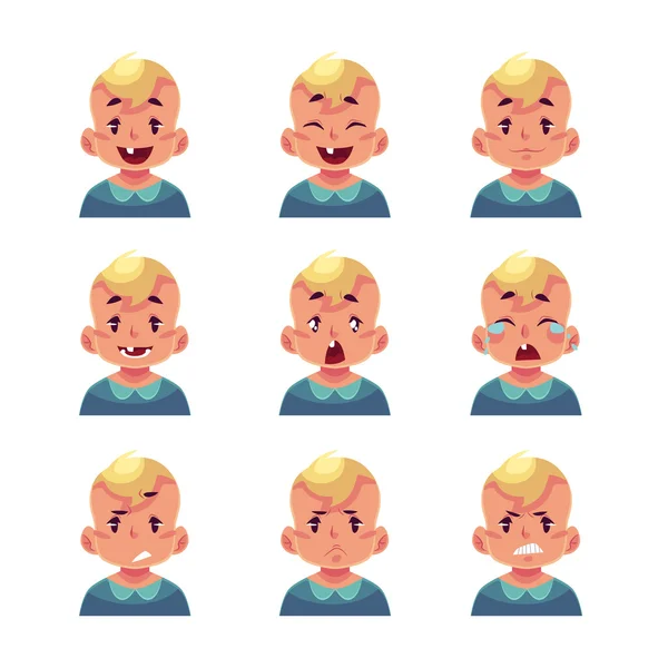 Conjunto de avatares de menino loiro com emoções diferentes —  Vetores de Stock