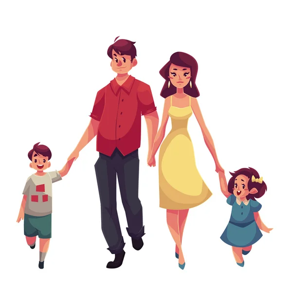 Madre, hija e hijo caminando juntos — Vector de stock