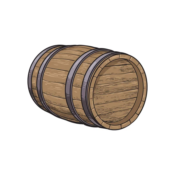 Side view of sketch style lying wooden barrel — Stock Vector