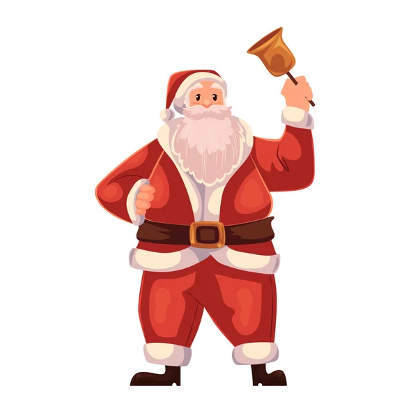 Full length portrait of Santa ringing a bell — Stock Vector