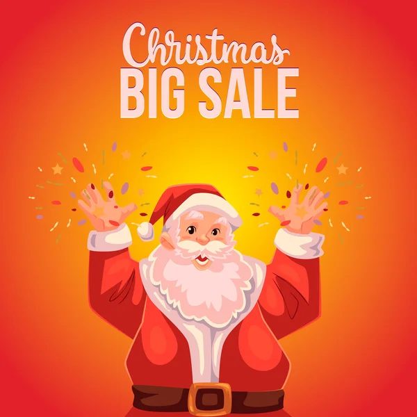 Banner de venta de Navidad con dibujos animados de media longitud retrato de Santa Claus — Vector de stock