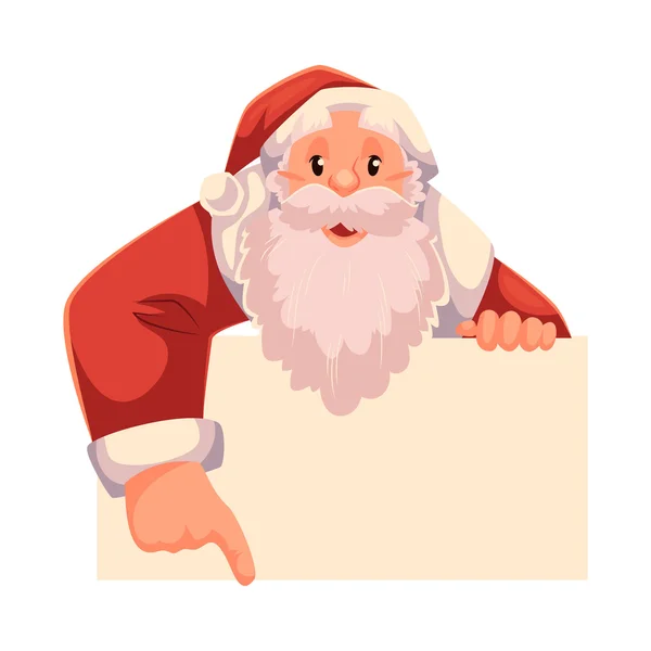 Santa Claus látszó, akár a fal mögött, és bemutatja, hogy valami — Stock Vector