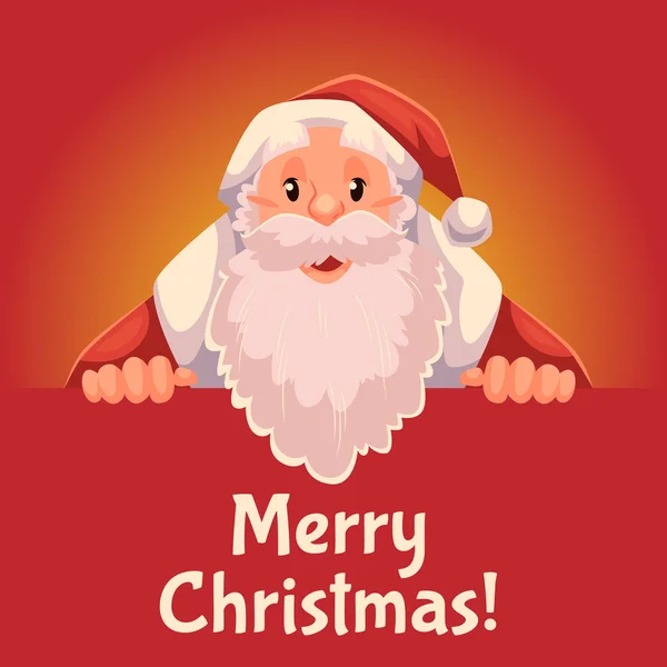 Gratulationskort med tecknad jultomten med en skylt — Stock vektor