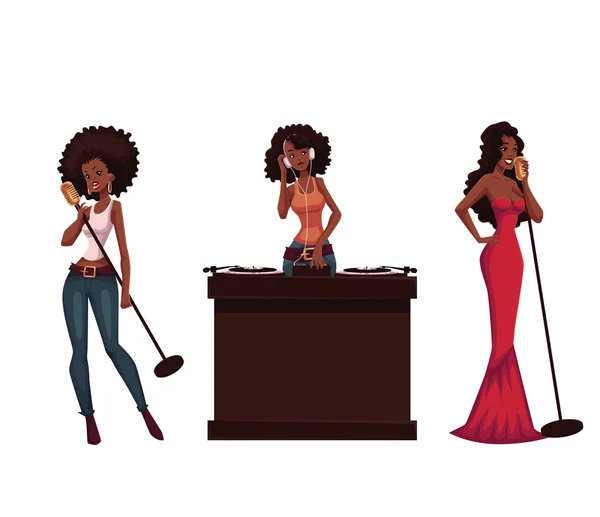 Conjunto de hermosas cantantes africanas y dj — Vector de stock