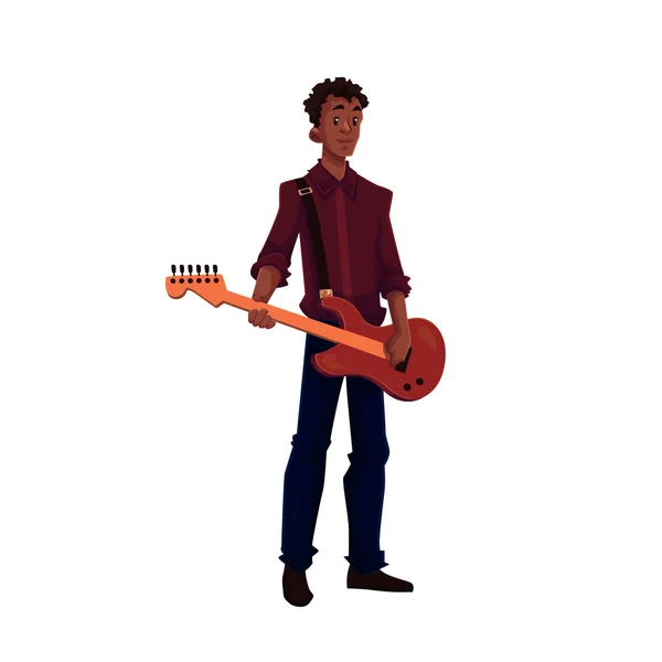 Fiatal afroamerikai férfi elektromos gitár játékos — Stock Vector