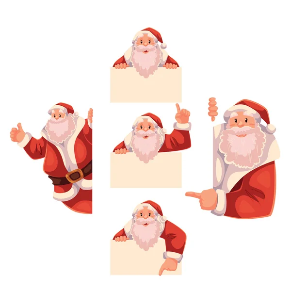 Set of Santa Claus holding a sign, giving thumbs-up — Stock Vector