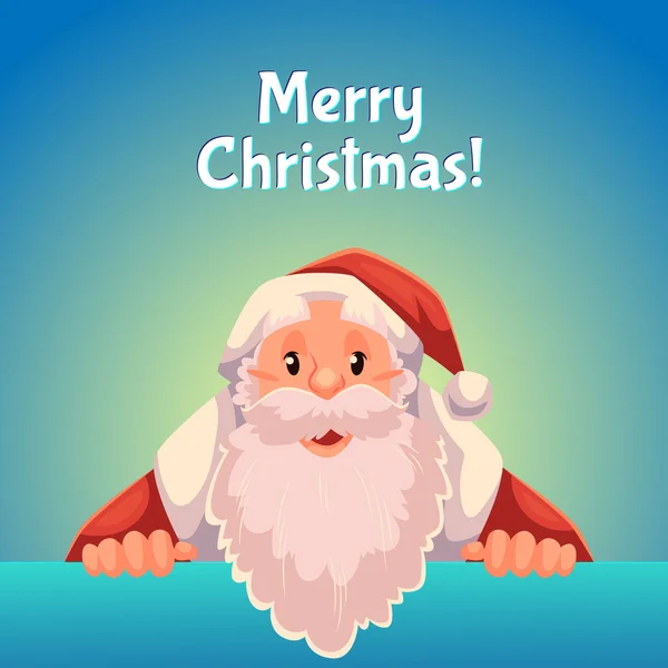 Kartkę z życzeniami z kreskówki Santa Claus posiadających znak — Wektor stockowy