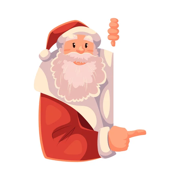 Санта-Клауса, дивлячись з-за стіни і показуючи щось — стоковий вектор