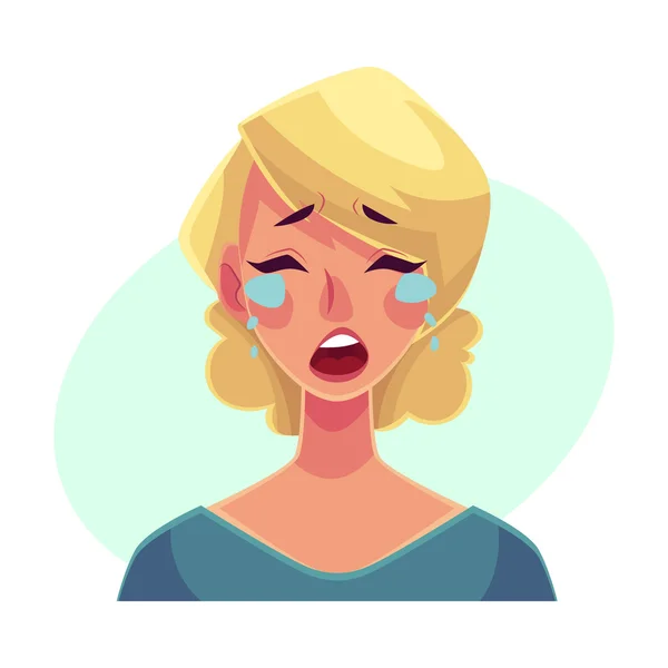 Mujer rubia bonita, llorando expresión facial — Vector de stock