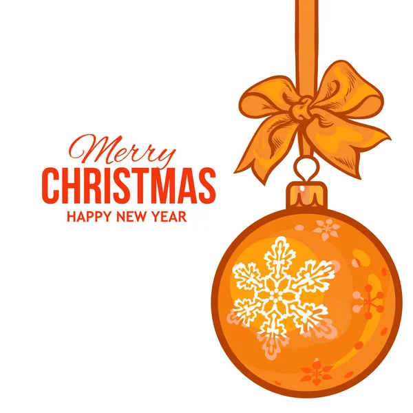 Рождественские шары с золотой лентой и луками, шаблон поздравительной открытки — стоковый вектор