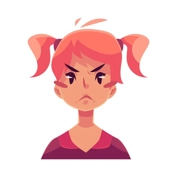 Genç kız yüzünü, kızgın yüz ifadesi — Stok Vektör