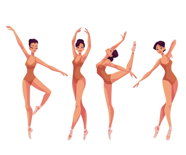 Ensemble de jeunes belles danseuses en collants et pantoufles de ballet — Image vectorielle