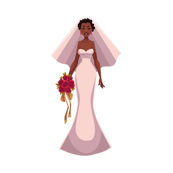 African American bride, fiancee, just married woman — Stock Vector