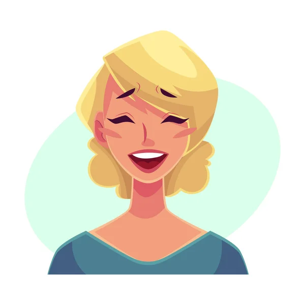 Mujer rubia bonita, expresión facial risueño — Vector de stock