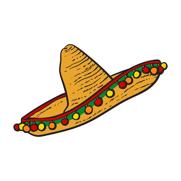 Tradisional Meksiko luas dilumuri topi sombrero - Stok Vektor