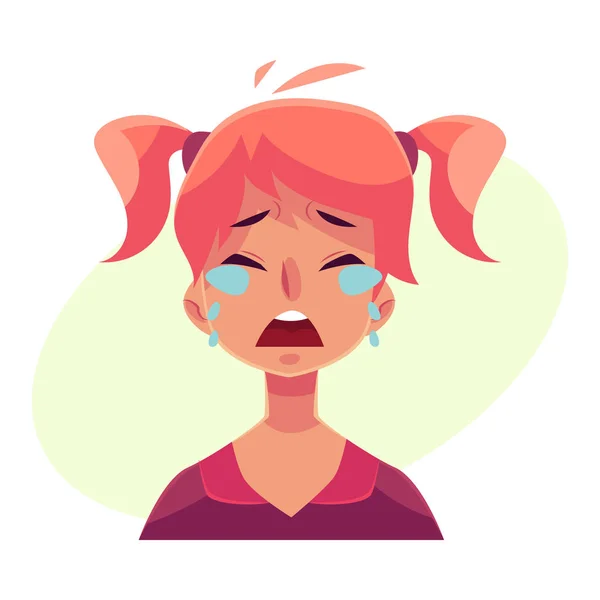 Teen girl face, crying facial expression — Stock Vector