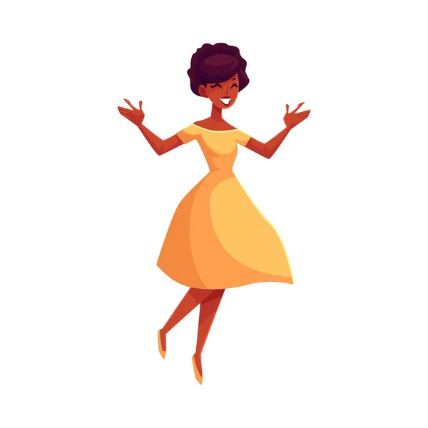 Красива молода чорна жінка стрибає від щастя — стоковий вектор