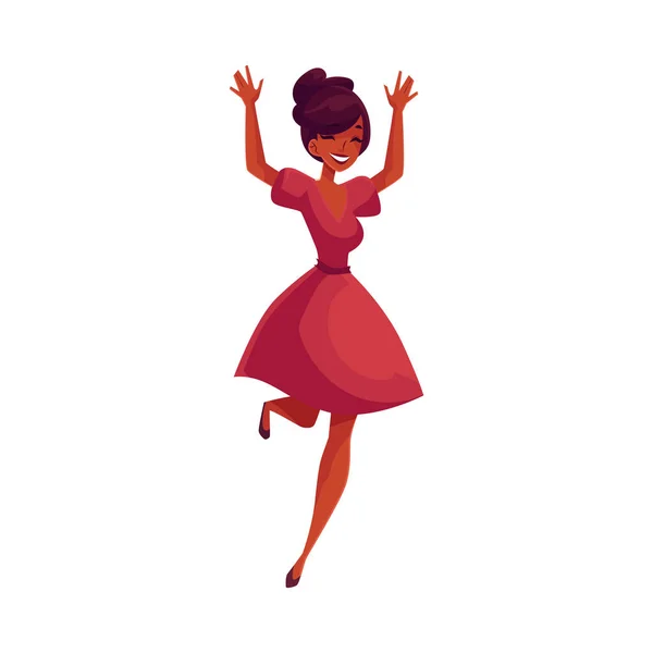 Hermosa joven mujer negra saltando de la felicidad — Vector de stock